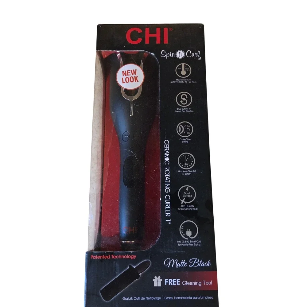 CHI Spin N Curl Automatic‎ Hair Curler Black NWOT Unused Case Broken Minimalist